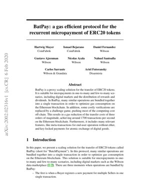 Murfin Takardar PDF - BatPay: Tsarin Ingantaccen Gas don Ƙananan Biyan Kuɗi na ERC20 Token
