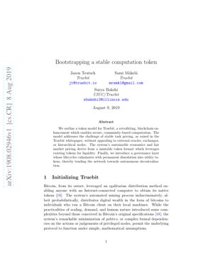 PDF Belge Kapağı - Kararlı Bir Hesaplama Token'ını Başlatmak: Truebit'in Ekonomik ve Yönetişim Modeli